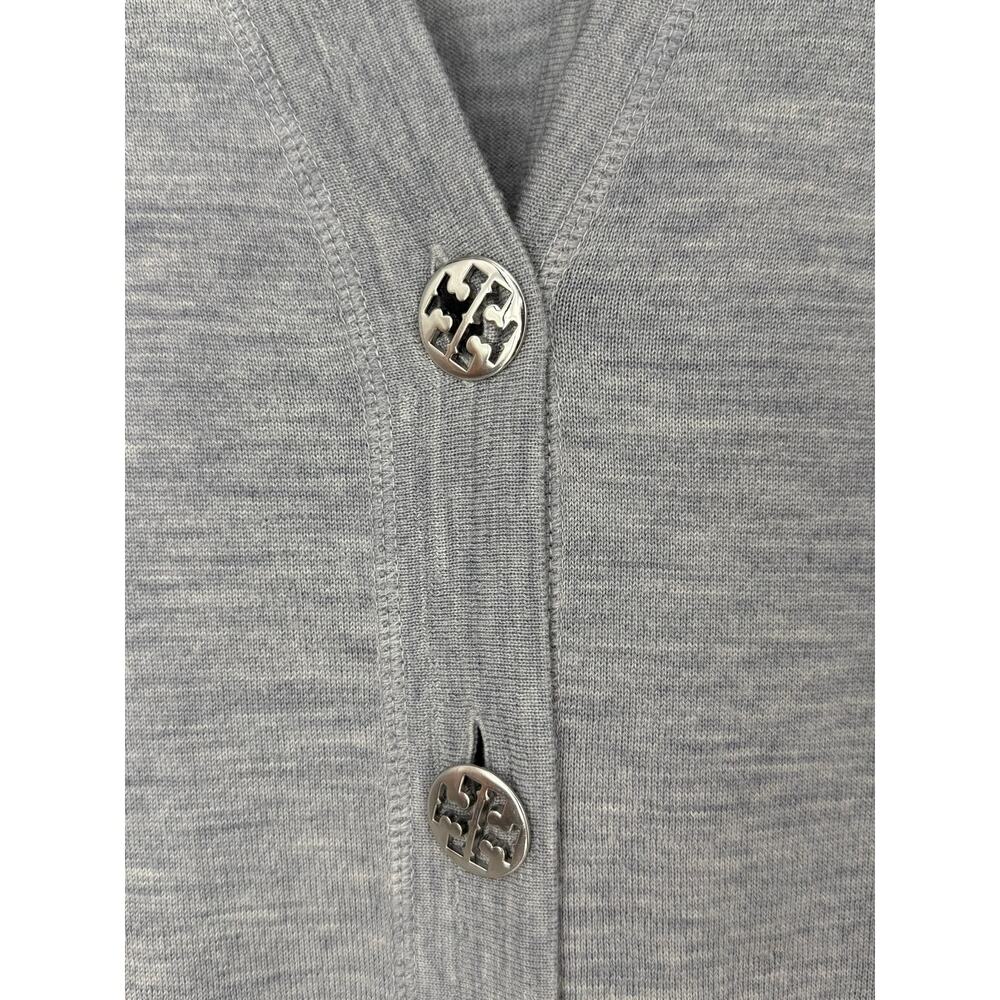 Tory Burch Simone Gray 100% Merino Wool Button Cardigan Sweater M Quiet Luxury - Picture 2 of 7
